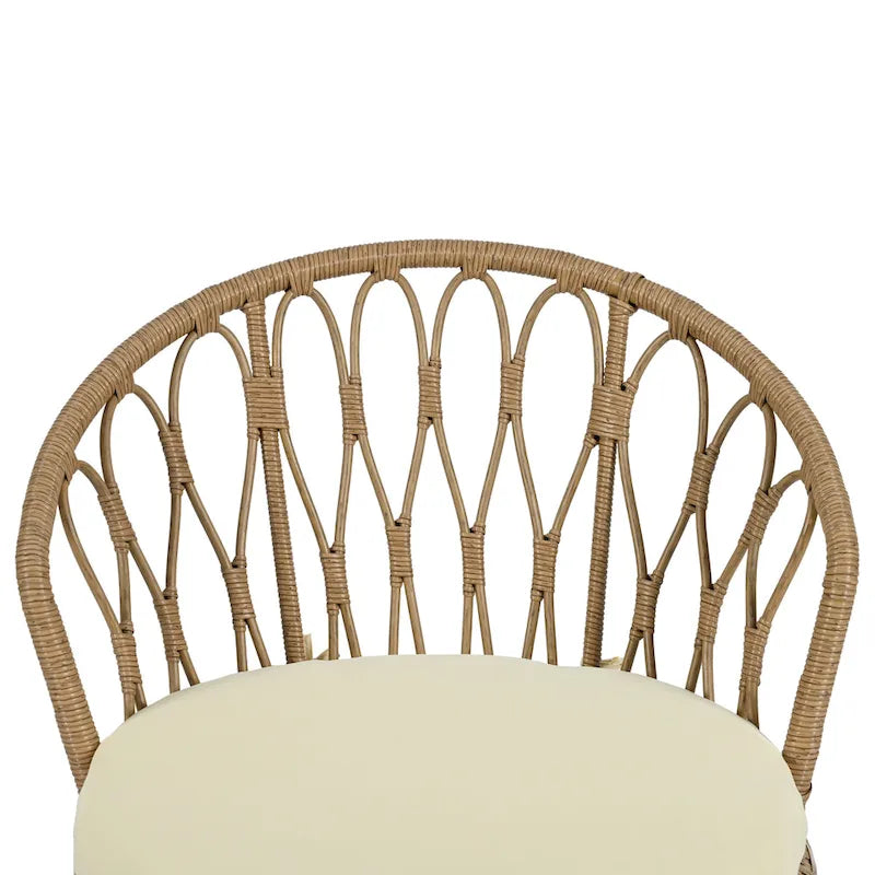 Roomfitters Outdoor Leisure Set, 2 Rattan Single Chairs with Glass Round Table for Patios, Balconies, Courtyards