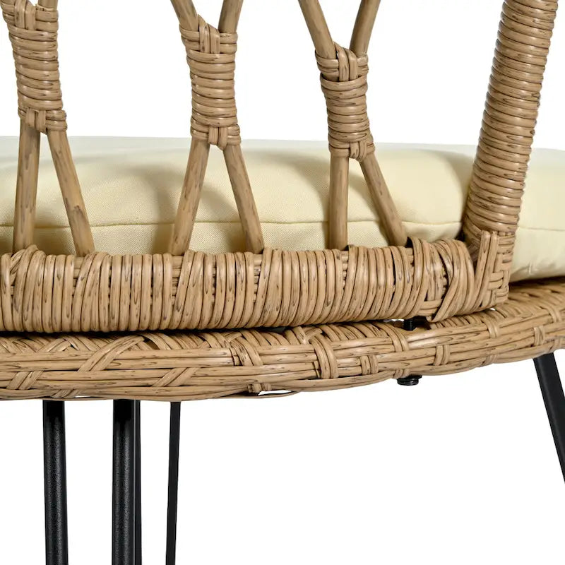 Roomfitters Outdoor Leisure Set, 2 Rattan Single Chairs with Glass Round Table for Patios, Balconies, Courtyards