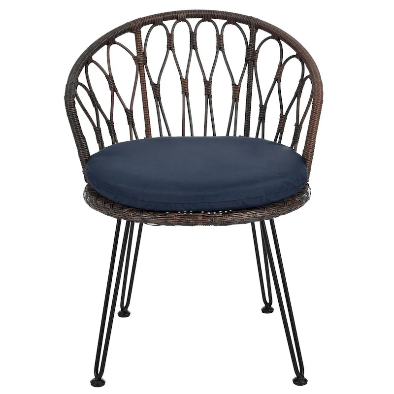 Roomfitters Outdoor Leisure Set, 2 Rattan Single Chairs with Glass Round Table for Patios, Balconies, Courtyards