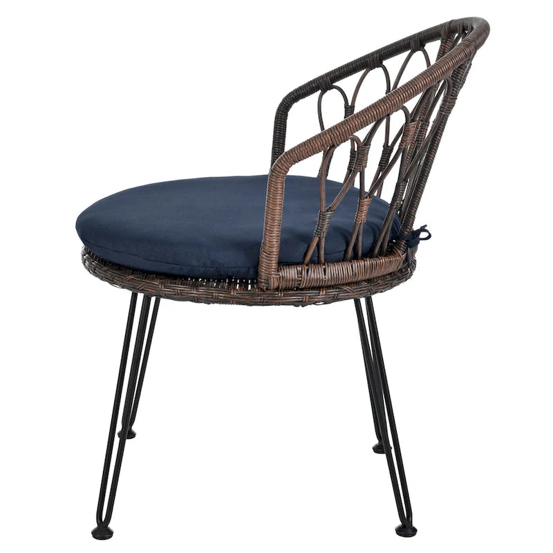 Roomfitters Outdoor Leisure Set, 2 Rattan Single Chairs with Glass Round Table for Patios, Balconies, Courtyards