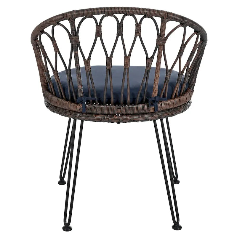 Roomfitters Outdoor Leisure Set, 2 Rattan Single Chairs with Glass Round Table for Patios, Balconies, Courtyards