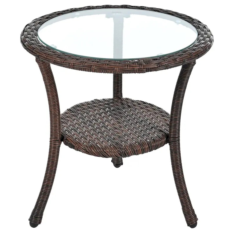 Roomfitters Outdoor Leisure Set, 2 Rattan Single Chairs with Glass Round Table for Patios, Balconies, Courtyards