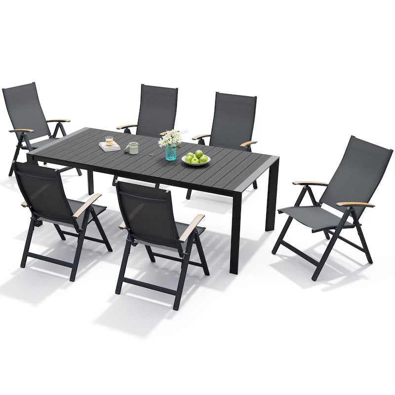 7-Piece Furniture Set Outdoor Patio Dining Table and Folding Chairs