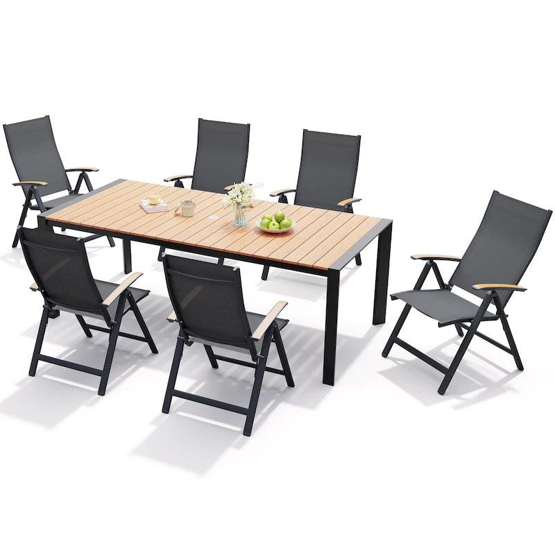 7-Piece Furniture Set Outdoor Patio Dining Table and Folding Chairs
