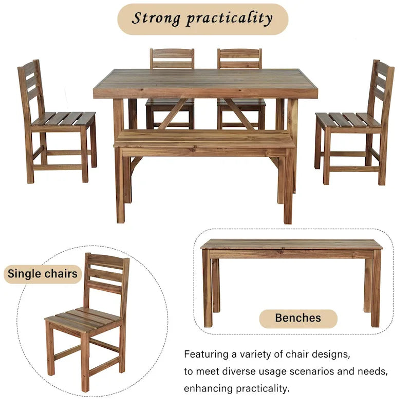 Roomfitters High-Quality Acacia Wood Outdoor Table and Chair Set for Patio, Balcony, Backyard