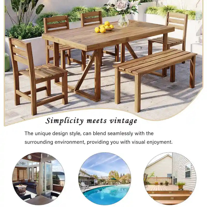 Roomfitters High-Quality Acacia Wood Outdoor Table and Chair Set for Patio, Balcony, Backyard