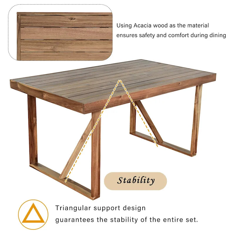 Roomfitters High-Quality Acacia Wood Outdoor Table and Chair Set for Patio, Balcony, Backyard