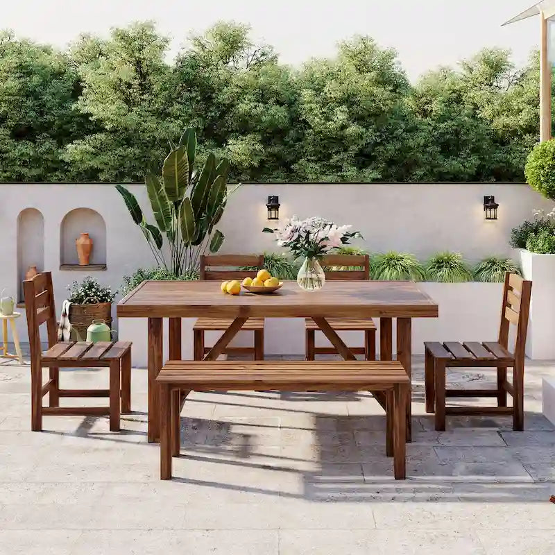 Roomfitters High-Quality Acacia Wood Outdoor Table and Chair Set for Patio, Balcony, Backyard