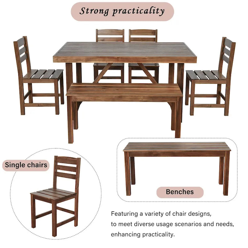 Roomfitters High-Quality Acacia Wood Outdoor Table and Chair Set for Patio, Balcony, Backyard