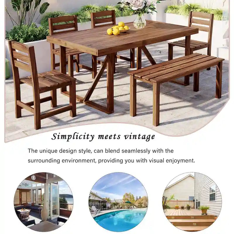 Roomfitters High-Quality Acacia Wood Outdoor Table and Chair Set for Patio, Balcony, Backyard