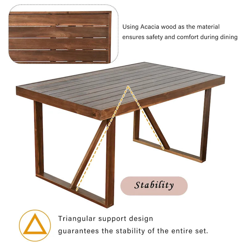 Roomfitters High-Quality Acacia Wood Outdoor Table and Chair Set for Patio, Balcony, Backyard
