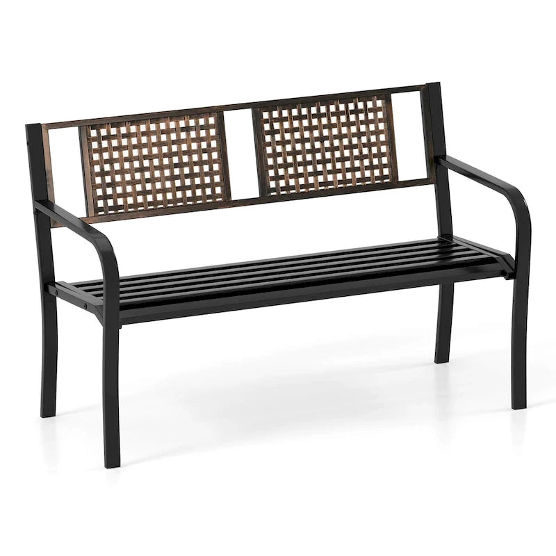 Costway 50  Outdoor Metal Park Bench with Rattan-Like Backrest & - See Details
