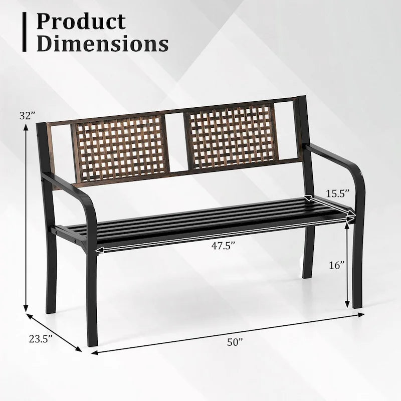 Costway 50  Outdoor Metal Park Bench with Rattan-Like Backrest & - See Details