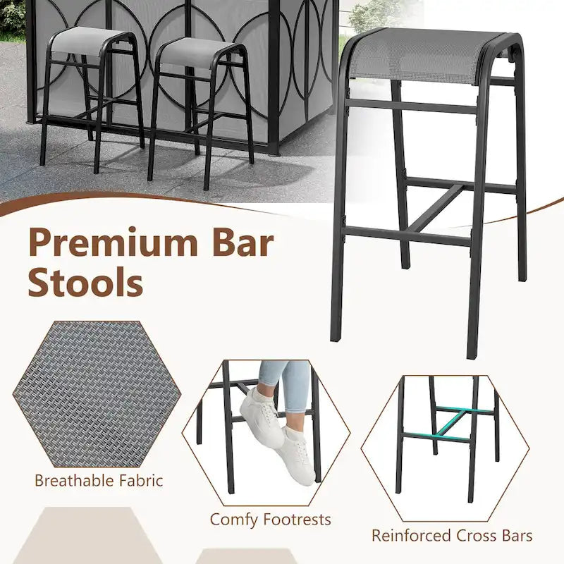 Costway 6.5 x 4 x 8 FT Grill Gazebo Set with 2 Bar Stools, Tempered - See Details