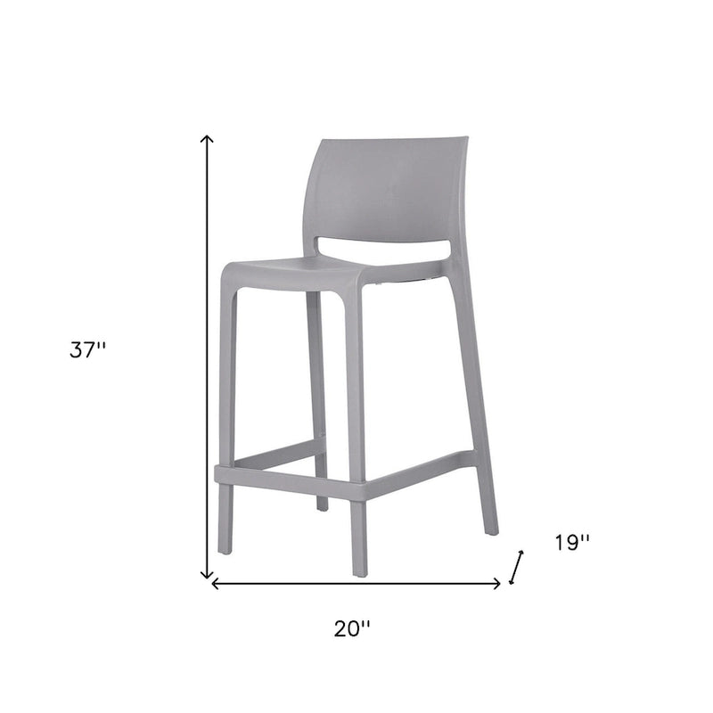 HomeRoots Set of Four 26  Gray Heavy Duty Plastic Low Back Outdoor Counter Height Bar Chairs