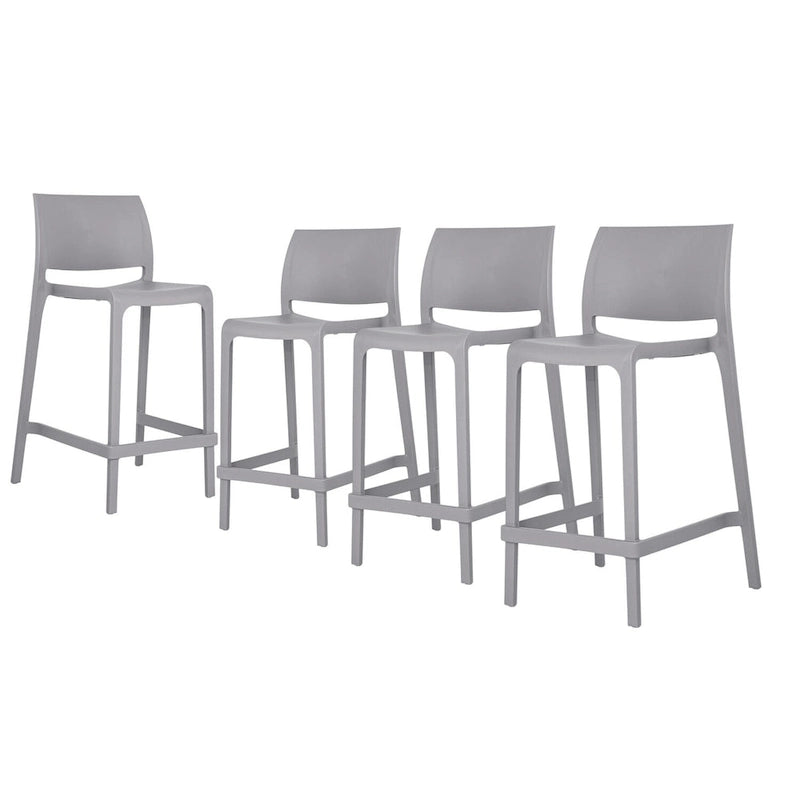 HomeRoots Set of Four 26  Gray Heavy Duty Plastic Low Back Outdoor Counter Height Bar Chairs
