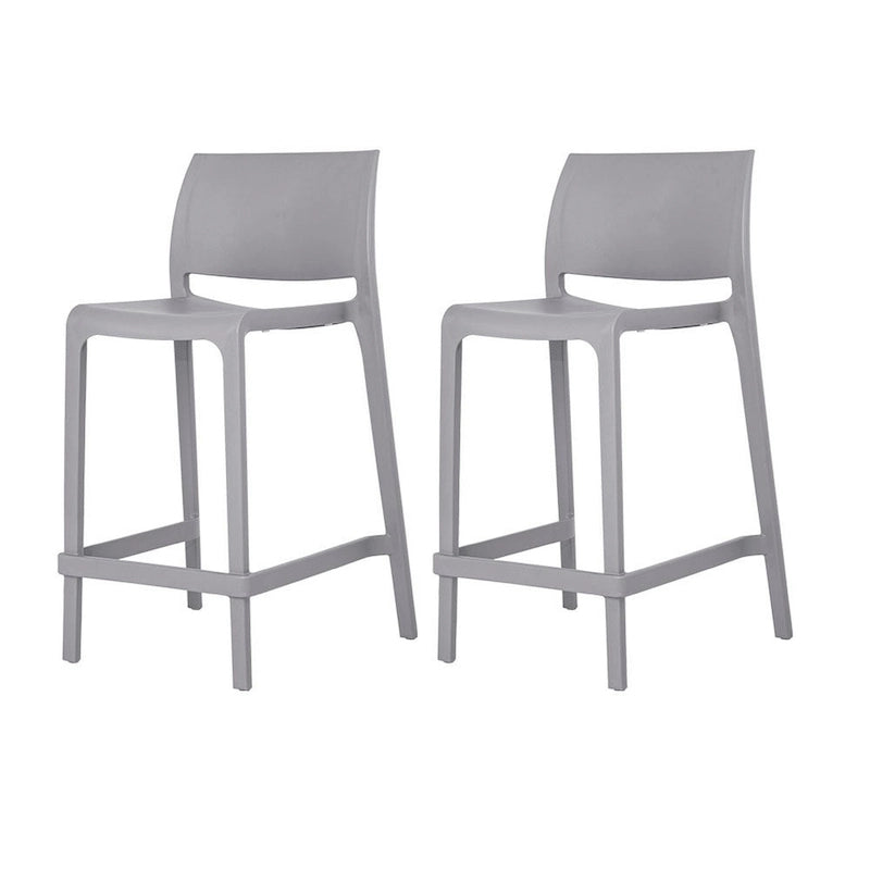 HomeRoots Set of Four 26  Gray Heavy Duty Plastic Low Back Outdoor Counter Height Bar Chairs