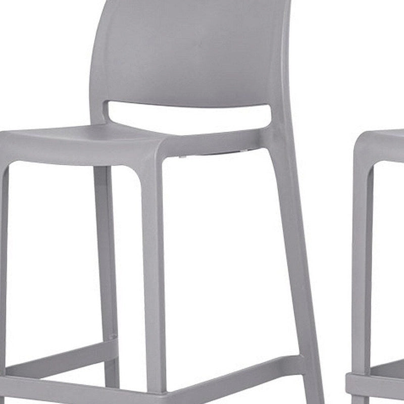 HomeRoots Set of Four 26  Gray Heavy Duty Plastic Low Back Outdoor Counter Height Bar Chairs
