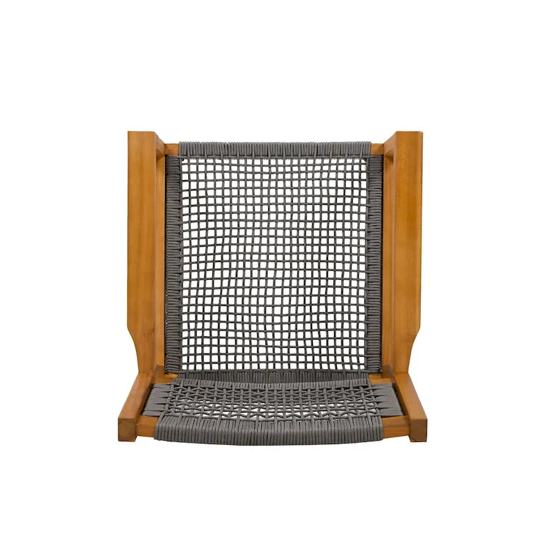 2pc Braided Dining Chair Set Dark Grey Teak Acacia Wood and Rope Outdoor Patio 35in