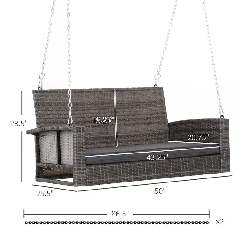 2 Person Wicker Hanging Swing Bench