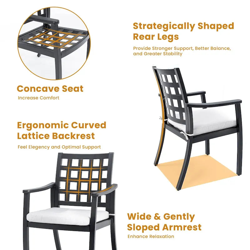 7 Pcs Outdoor Patio Dining Set, All Weather Patio Furniture Set with Rectangular Table, 4 Fixed Chairs, 2 Swivel Rocking Chairs