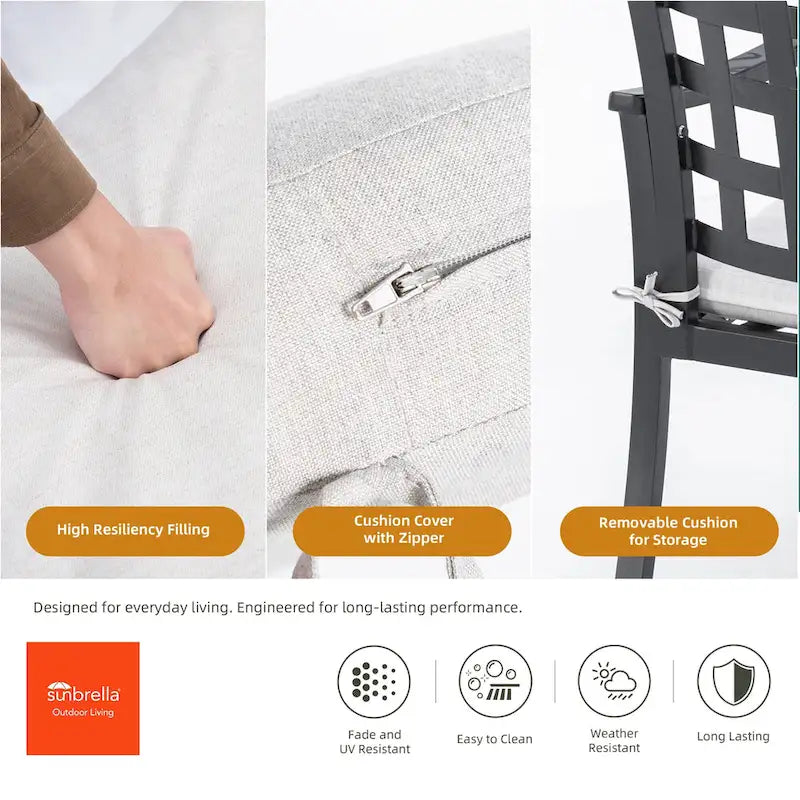 7 Pcs Outdoor Patio Dining Set, All Weather Patio Furniture Set with Rectangular Table, 4 Fixed Chairs, 2 Swivel Rocking Chairs