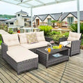 Costway 4PCS Patio Rattan Furniture Set Sofa Ottoman Cushion Garden - See Details