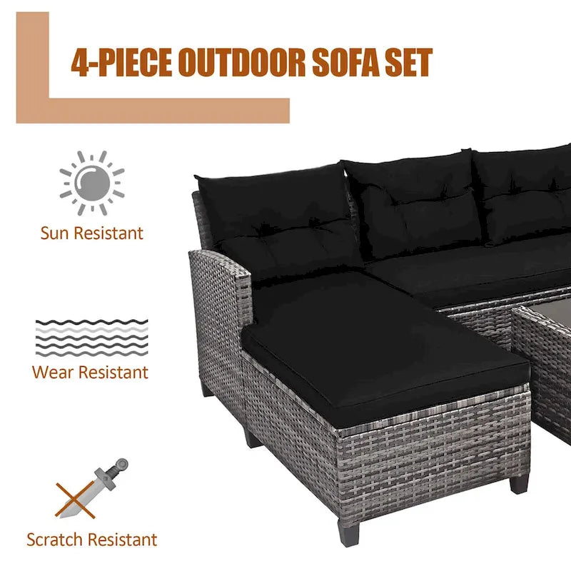 Costway 4PCS Patio Rattan Furniture Set Sofa Ottoman Cushion Garden - See Details