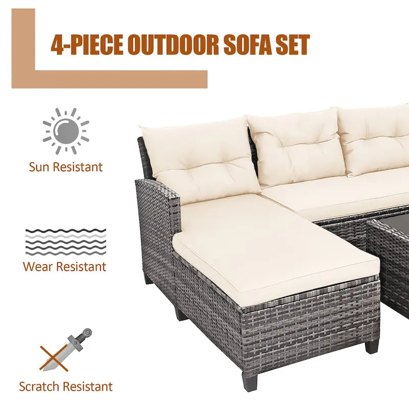 Costway 4PCS Patio Rattan Furniture Set Sofa Ottoman Cushion Garden - See Details