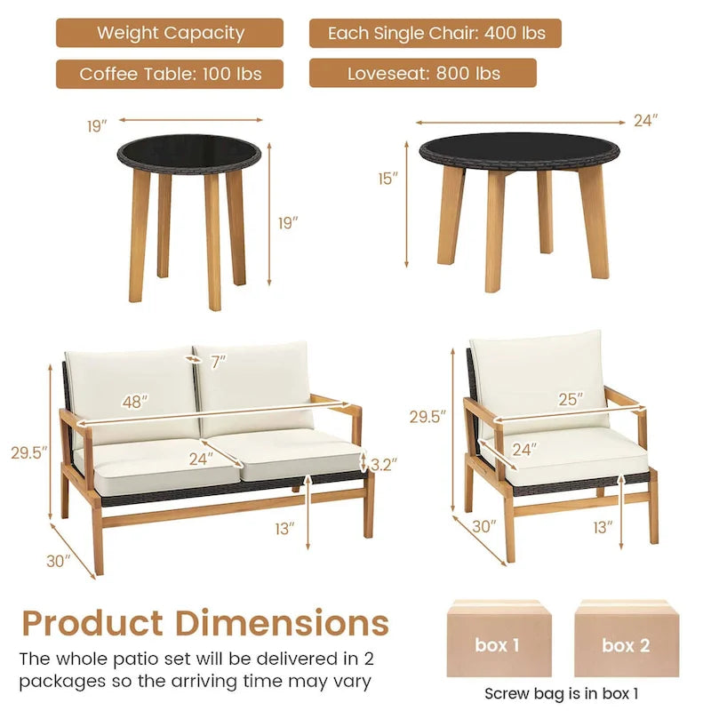 Costway 5 Piece Rattan Furniture Set Wicker Woven Sofa Set with Solid - See Details