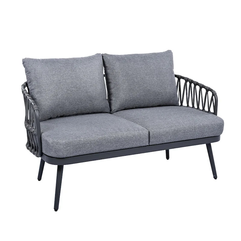 4-Piece Outdoor Patio Furniture Set, All Weather Sectional Furniture Set with Woven Rope Chairs and Coffee Table