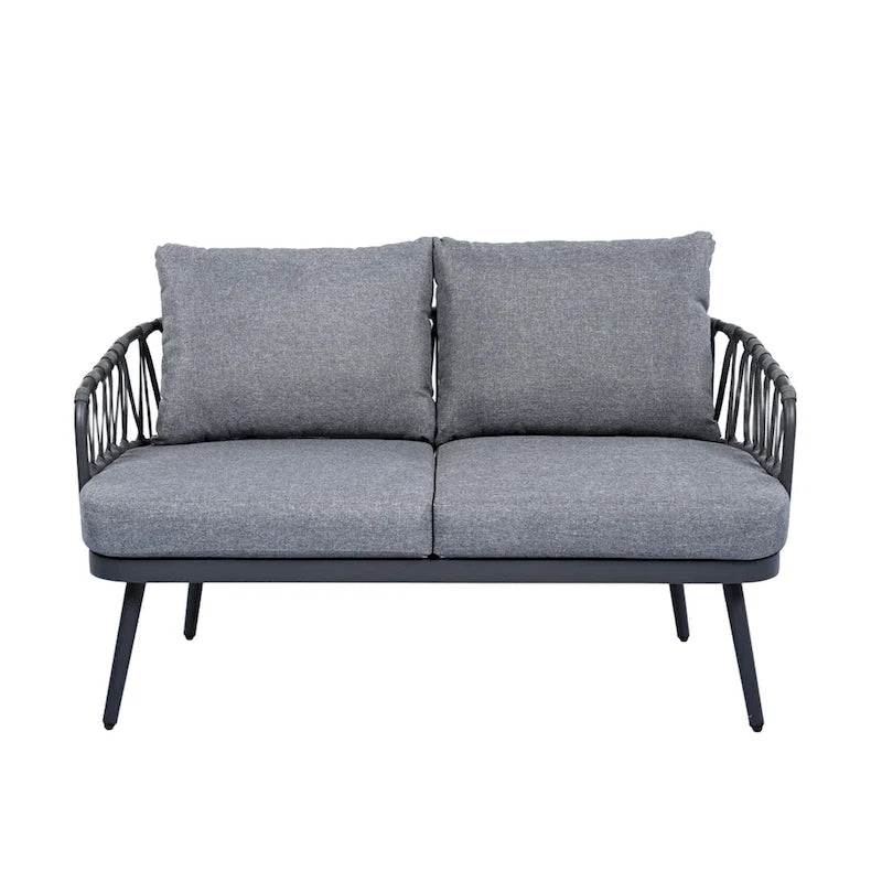 4-Piece Outdoor Patio Furniture Set, All Weather Sectional Furniture Set with Woven Rope Chairs and Coffee Table