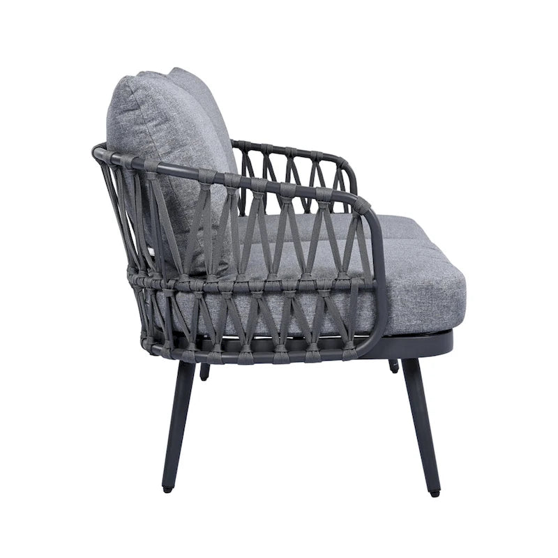 4-Piece Outdoor Patio Furniture Set, All Weather Sectional Furniture Set with Woven Rope Chairs and Coffee Table