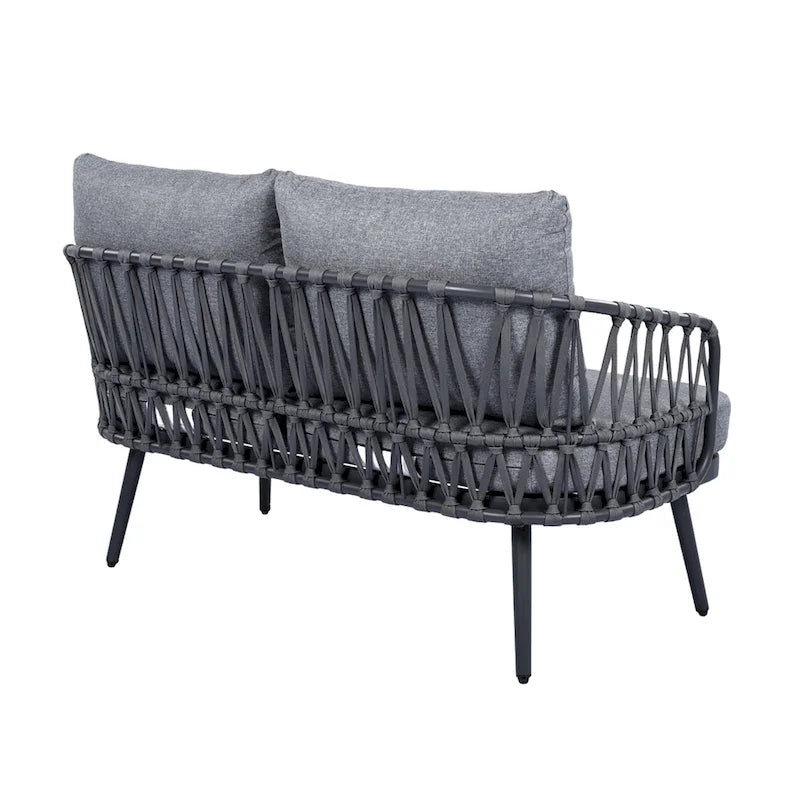4-Piece Outdoor Patio Furniture Set, All Weather Sectional Furniture Set with Woven Rope Chairs and Coffee Table