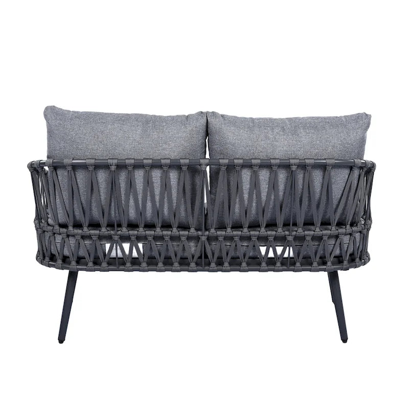 4-Piece Outdoor Patio Furniture Set, All Weather Sectional Furniture Set with Woven Rope Chairs and Coffee Table