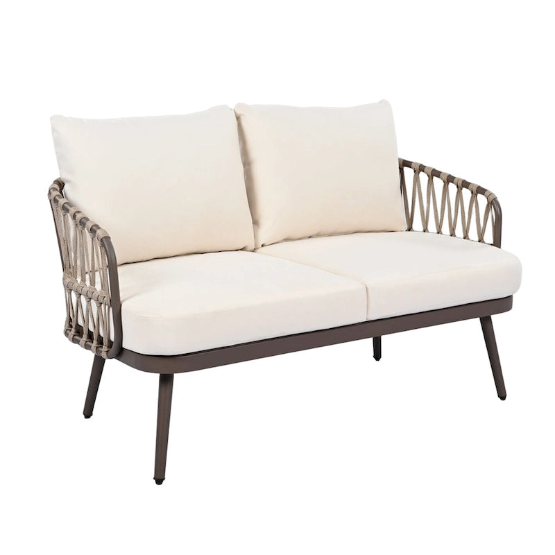 4-Piece Outdoor Patio Furniture Set, All Weather Sectional Furniture Set with Woven Rope Chairs and Coffee Table