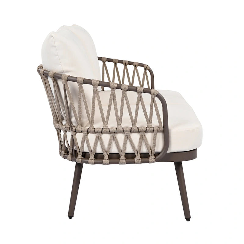 4-Piece Outdoor Patio Furniture Set, All Weather Sectional Furniture Set with Woven Rope Chairs and Coffee Table