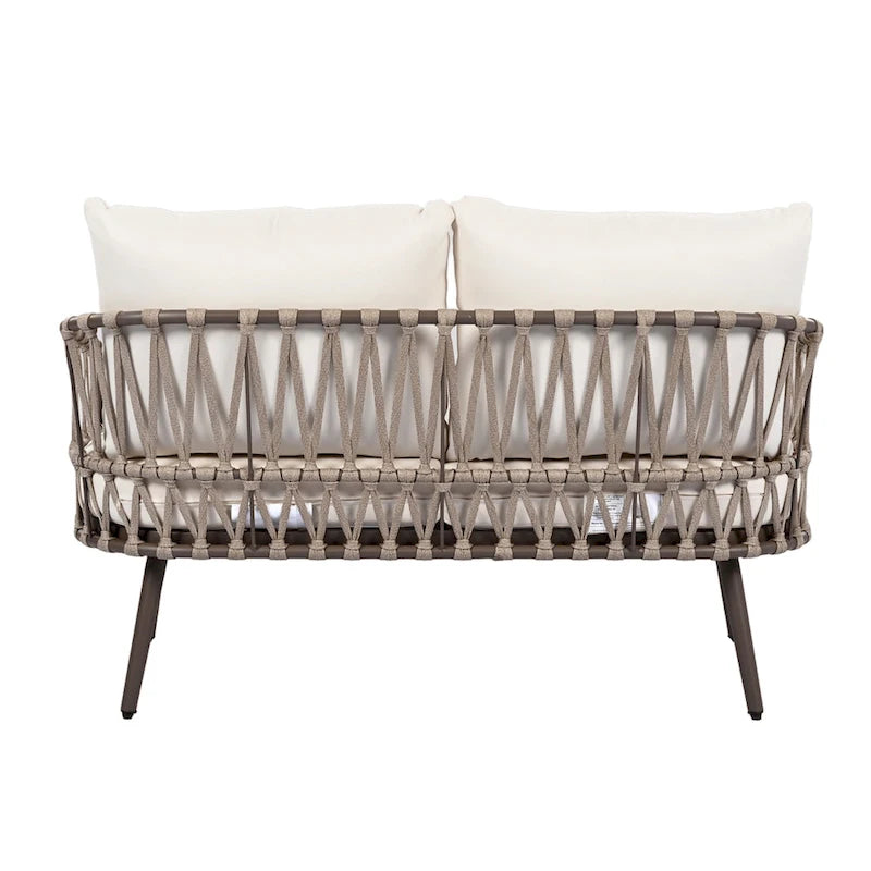 4-Piece Outdoor Patio Furniture Set, All Weather Sectional Furniture Set with Woven Rope Chairs and Coffee Table