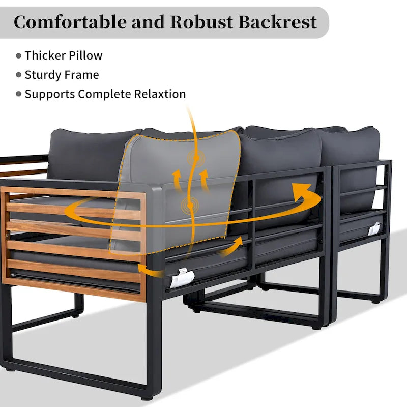 4 Piece Outdoor Patio Furniture Set, Patio Sectional L-shaped Sofa Set with Soft Cushion and Rectangular Coffee Table