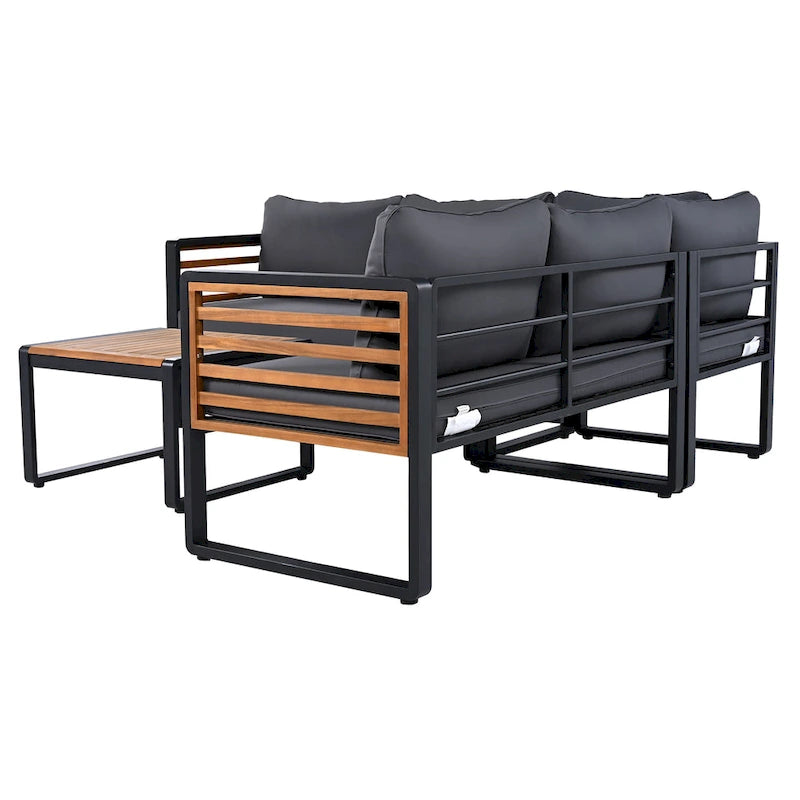 4 Piece Outdoor Patio Furniture Set, Patio Sectional L-shaped Sofa Set with Soft Cushion and Rectangular Coffee Table