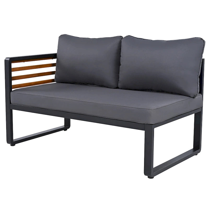4 Piece Outdoor Patio Furniture Set, Patio Sectional L-shaped Sofa Set with Soft Cushion and Rectangular Coffee Table