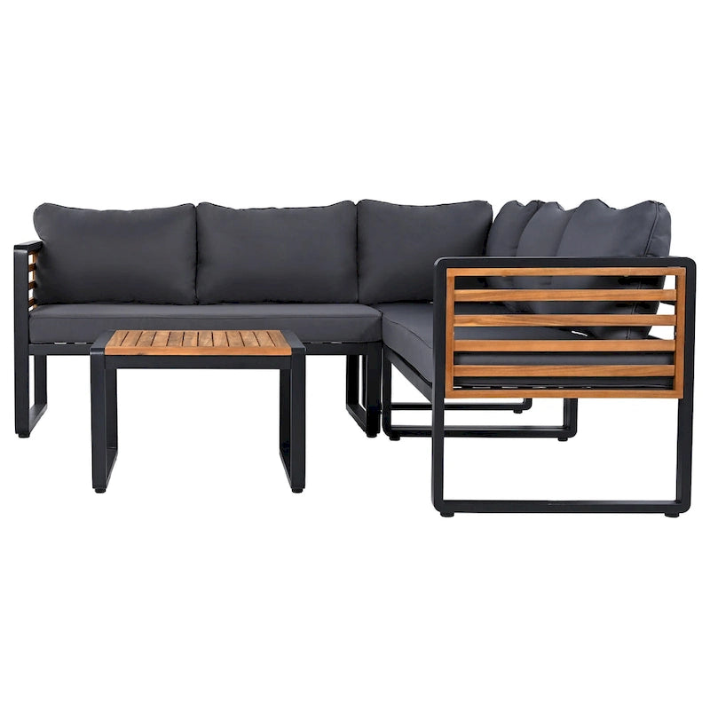 4 Piece Outdoor Patio Furniture Set, Patio Sectional L-shaped Sofa Set with Soft Cushion and Rectangular Coffee Table