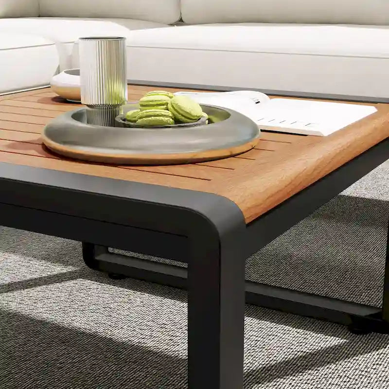 4 Piece Outdoor Patio Furniture Set, Patio Sectional L-shaped Sofa Set with Soft Cushion and Rectangular Coffee Table