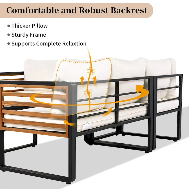 4 Piece Outdoor Patio Furniture Set, Patio Sectional L-shaped Sofa Set with Soft Cushion and Rectangular Coffee Table