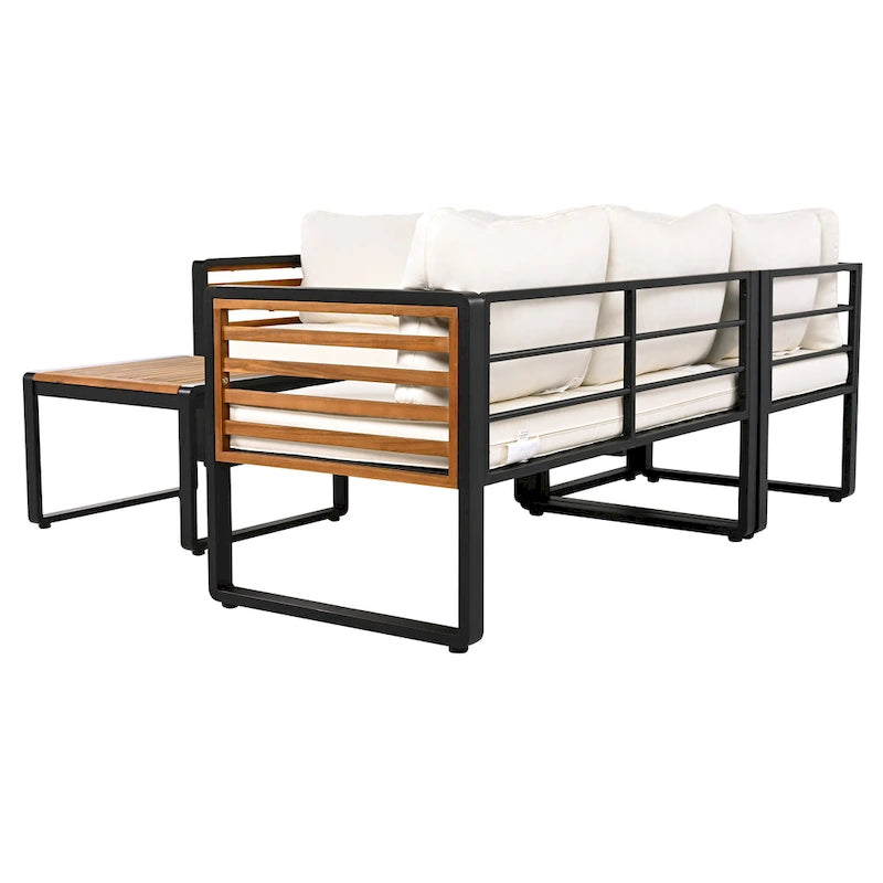 4 Piece Outdoor Patio Furniture Set, Patio Sectional L-shaped Sofa Set with Soft Cushion and Rectangular Coffee Table