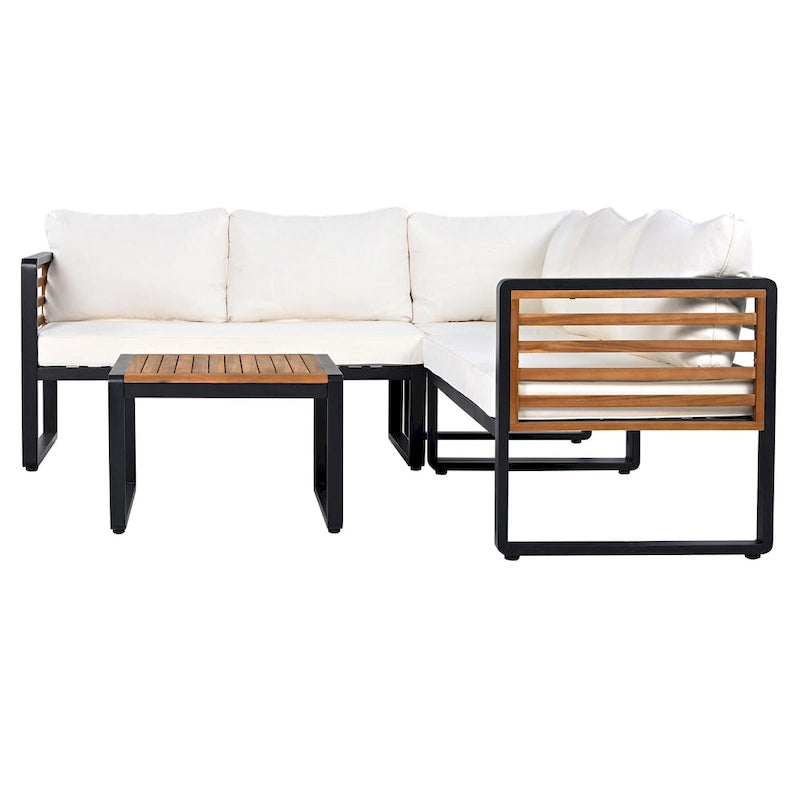 4 Piece Outdoor Patio Furniture Set, Patio Sectional L-shaped Sofa Set with Soft Cushion and Rectangular Coffee Table
