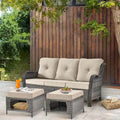 3 Piece Patio Sofa Set-Wicker Outdoor Sofa Sets with Storage Ottoman