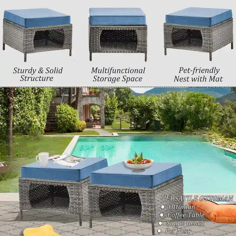 3 Piece Patio Sofa Set-Wicker Outdoor Sofa Sets with Storage Ottoman