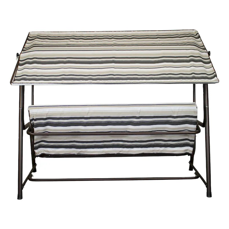Sunjoy Luxury 4 Seater Steel Patio Swing Bed Convertible Design with Elastic Mesh Seat, Cushions & Adjustable Canopy