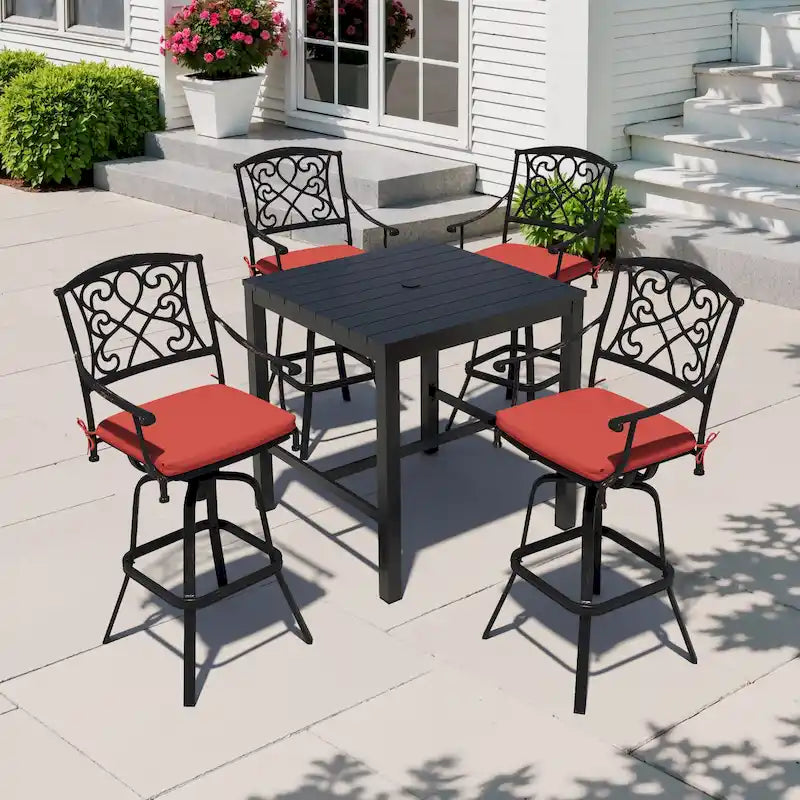 3/5-Piece Patio Bar Stool Set Cast Aluminum Swivel Bar Stools with Sunbrella Fabric Cushion